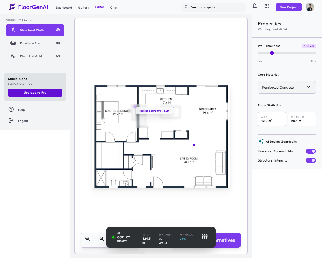 FloorGen AI interactive editor workstation canvas
